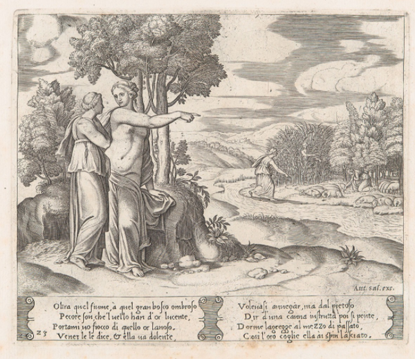 그림. 황금양털을 가져오란 명령을 듣는 프시케, 1530-60년 경 작품.